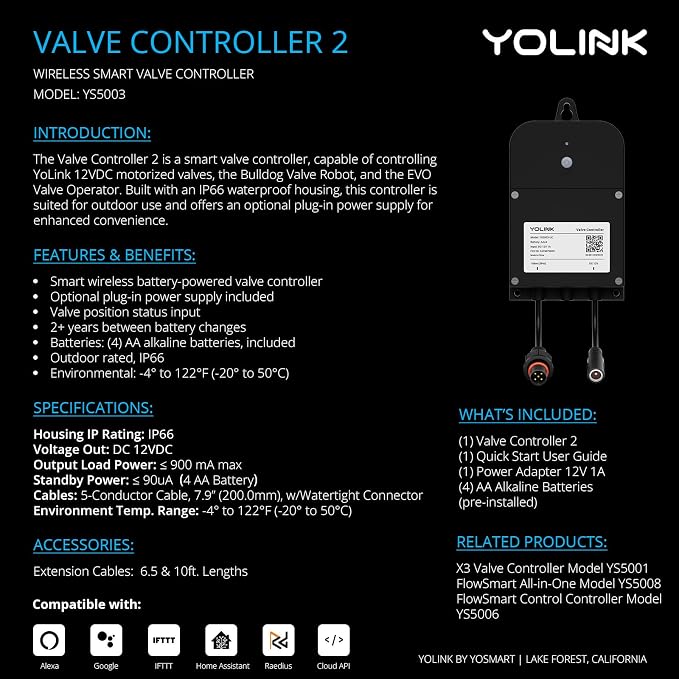 YoLink Wireless Smart Valve Control Kit, Wireless Controller 2, LoRa Long Range - Image 2