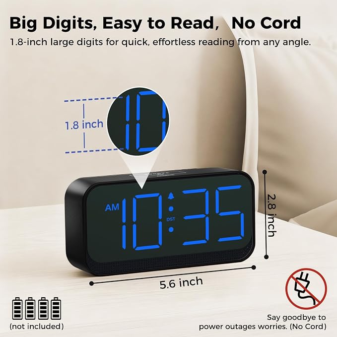Acedeck Battery Operated Digital Clock: Cordless Small Alarm Clock - Image 2