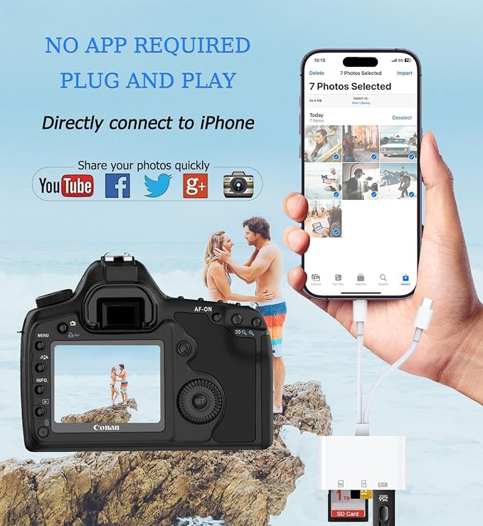 USB C SD Card Reader for iPhone, Lightning Dual Port SD Card Adapter, Memory - Image 4