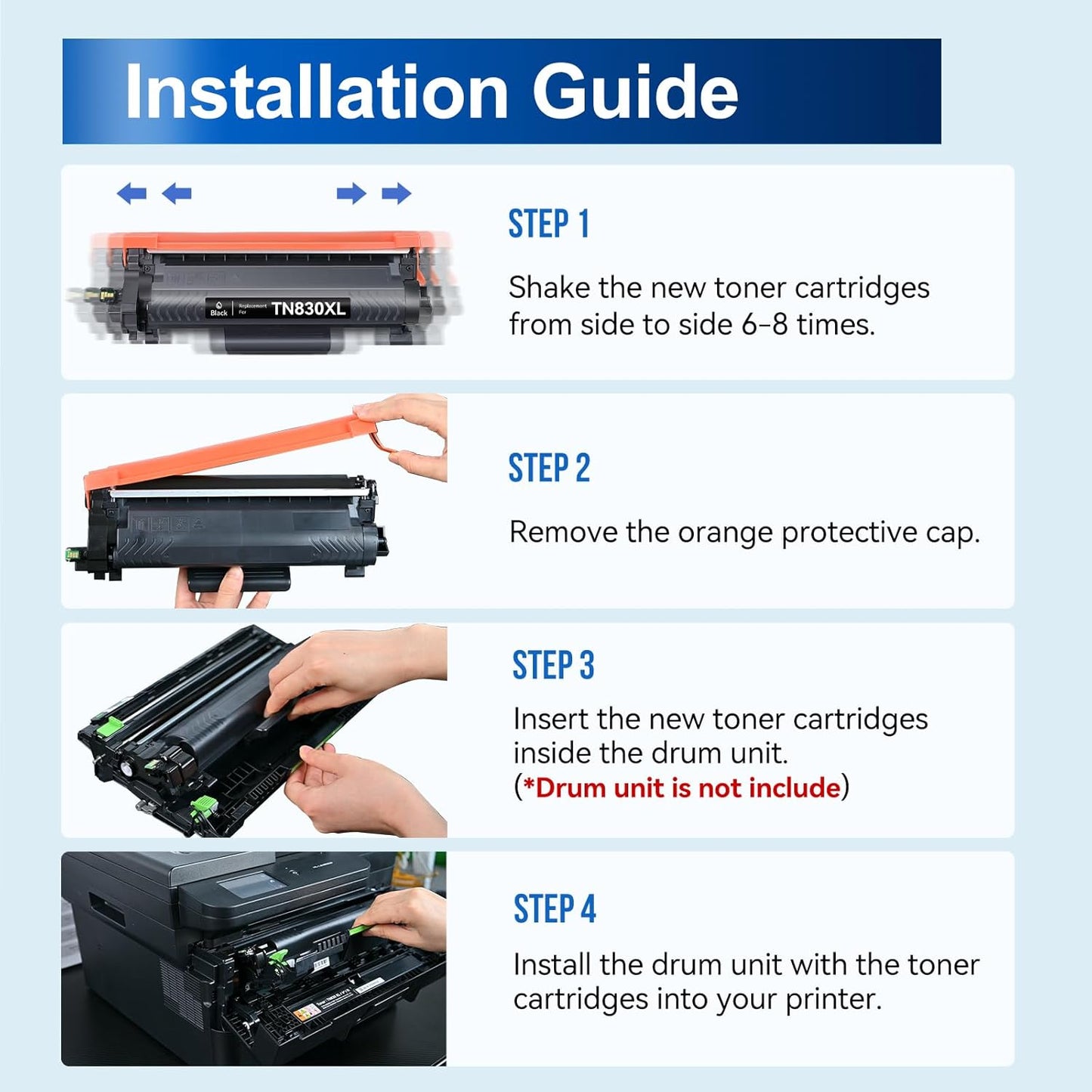 InkNI Compatible Toner Cartridges Replacement for Brother TN830XL TN830 TN 830 XL Toner Cartridges Work for HL-L2460DW DCP-L2640DW HL-L2480DW HL-L2400D HL-L2405W MFC-L2820DW Printer (Black, 4 Pack)