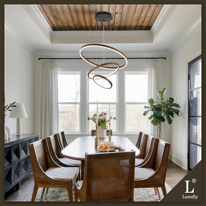 Modern LED Chandelier Dimmable 3 Ring Pendant Light - Image 2