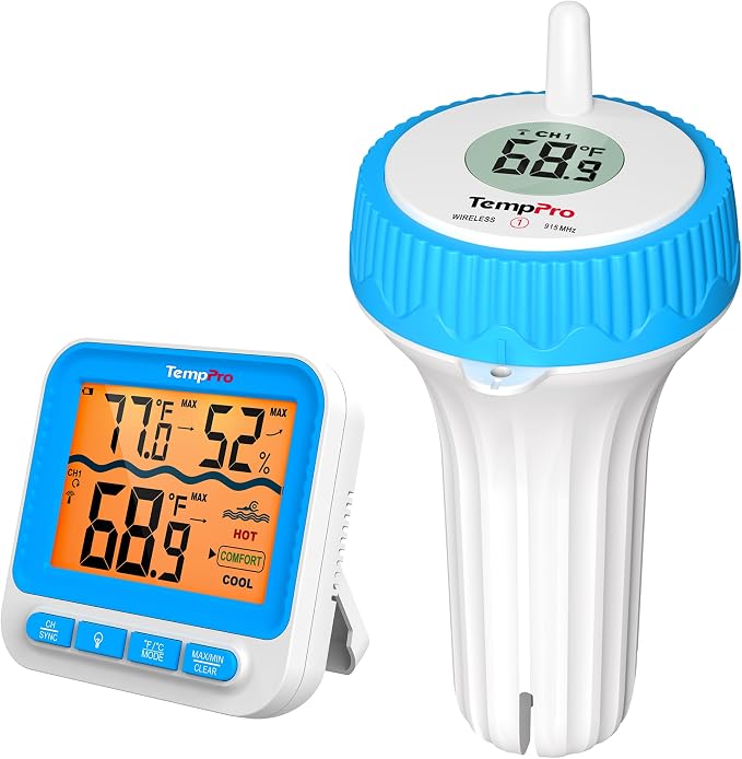 TempPro Waterproof Wireless Pool Thermometer Easy Read, Digital Pool by TempPro