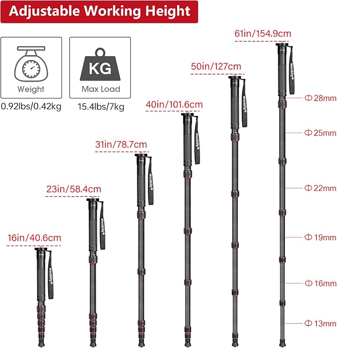 Manbily Carbon Fiber Camera Monopod, Portable Compact Lightweight Travel Monopod - Image 6