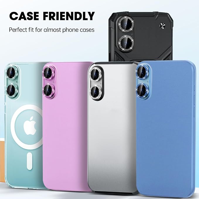 for iPhone 16/16 Plus Camera Lens Protector Bling Individual Metal Glitter Ring - Image 6