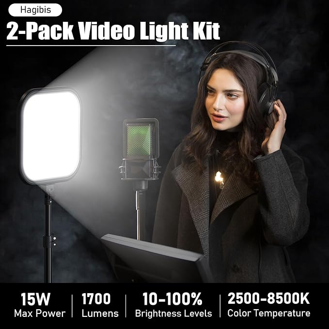 2Pack LED Video Light Kit, Hagibis 15W Photography Lighting Kit, 2500-8500K - Image 2