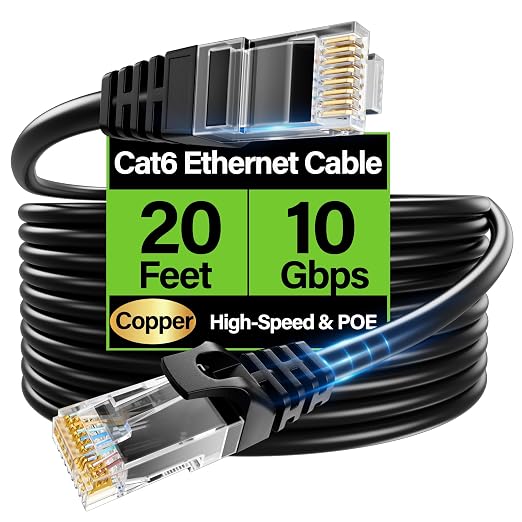 Cat6 Ethernet Cable 10Gbps 20 ft, UTP Ethernet Cable Cat 6, Flexible Bare by Unknown