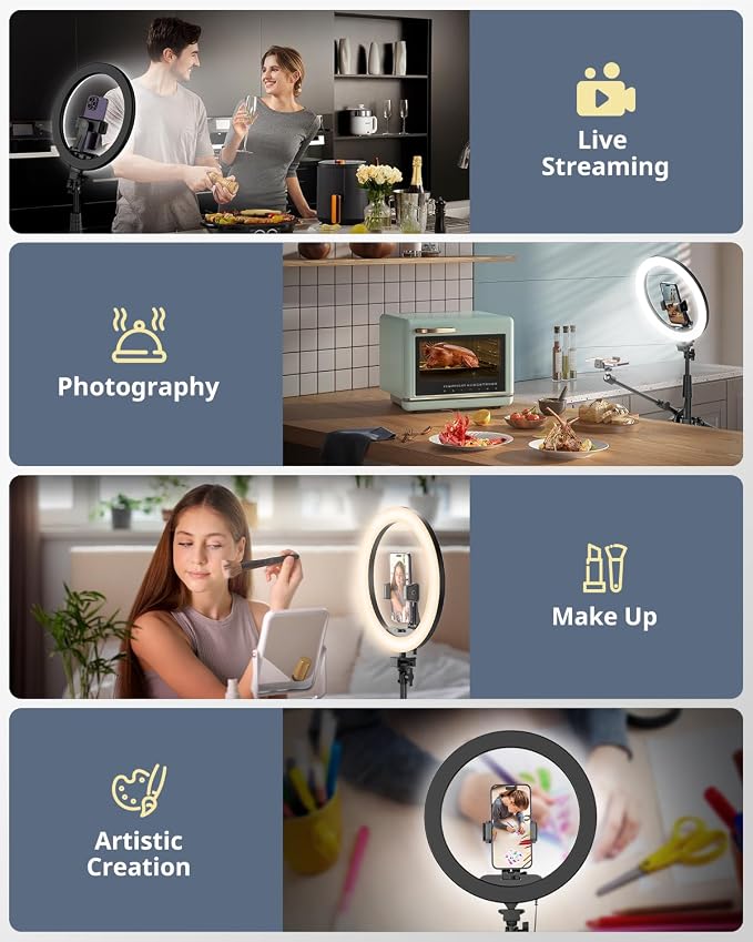 UBeesize 12" Ring Light with Overhead Phone Mount, Selfie Light with Stand - Image 2