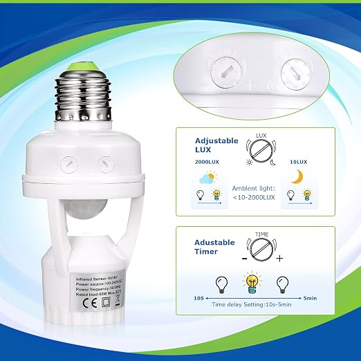 Hortsun 3 Pcs Motion Sensor Light Socket Smart Screw in Light Bulb Outlet - Image 5