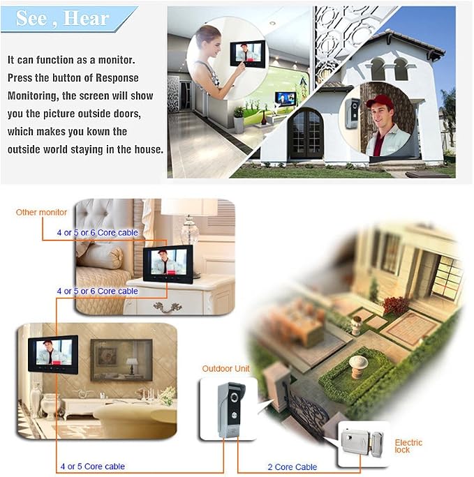 Wired Video Intercom System, 7 Inch Video Doorbell Door Camera Kit | Dual-way - Image 3