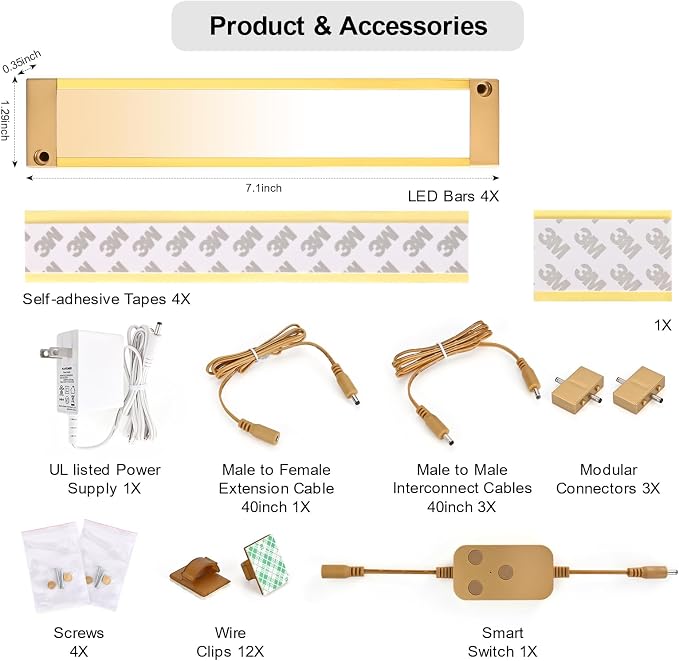 4pack 7inch Dimmable LED Kitchen Light Kit, 2700-6000K Smart Closet Cabinet - Image 2