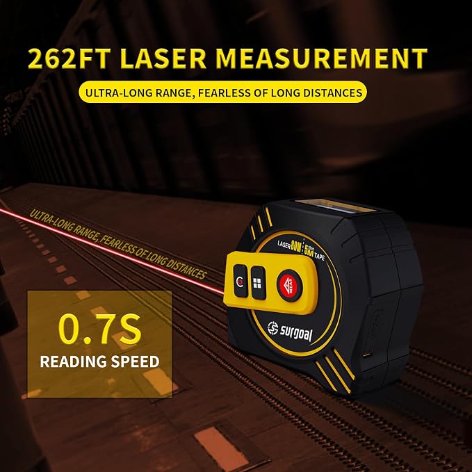 2-in-1 Laser Tape Measure 262ft Rechargeable Digital Tape Measure - Image 5