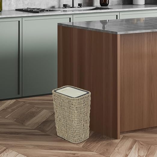 Trongee Boho Trash Can with Lid, 3 Gallon Small Rattan Trash Can with Press Top - Image 9
