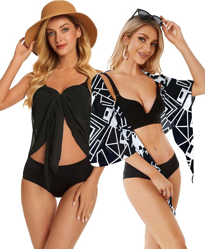 CHICGAL 2 Pieces Women Beach Sarong Bathing Suit Wrap Skirt Sheer Bikini - Image 5