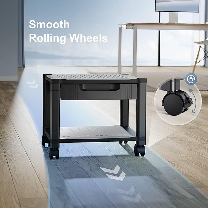 HUANUO Printer Stand with Cable Management and Storage Drawer, Printer Table - Image 5