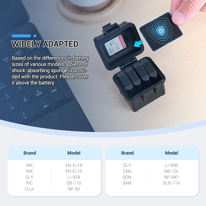 DB-110 LI-92B LI-90B NP-50 Battery and SD Micro SD Card Case, Water-Resistant & - Image 3