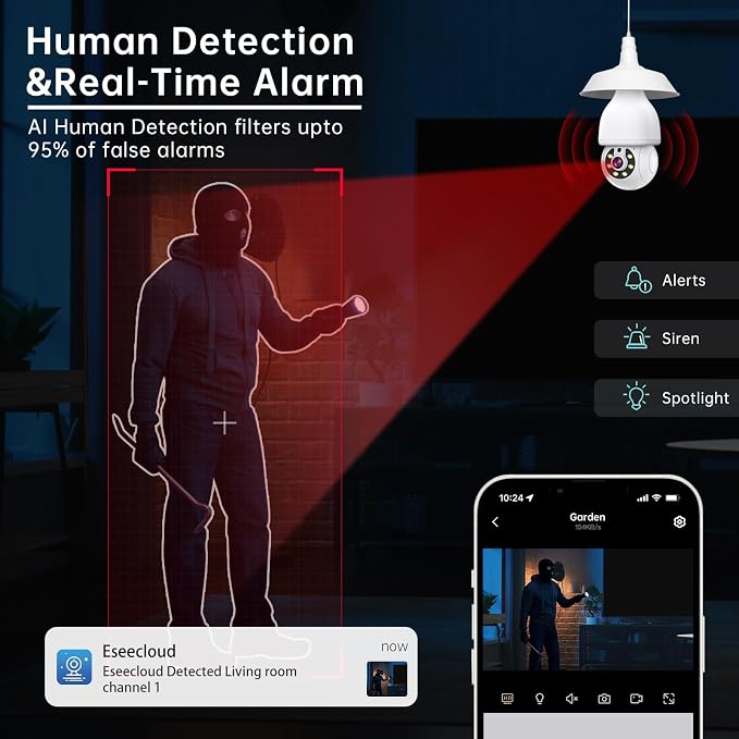 2K Light Bulb Security Camera 5G&2.4G WiFi Security Cameras Wireless Outdoor - Image 6