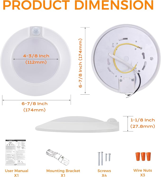 CLOUDY BAY Motion Sensor Ceiling Light Indoor, 120V CRI90 10W 5000K Bright Day - Image 8