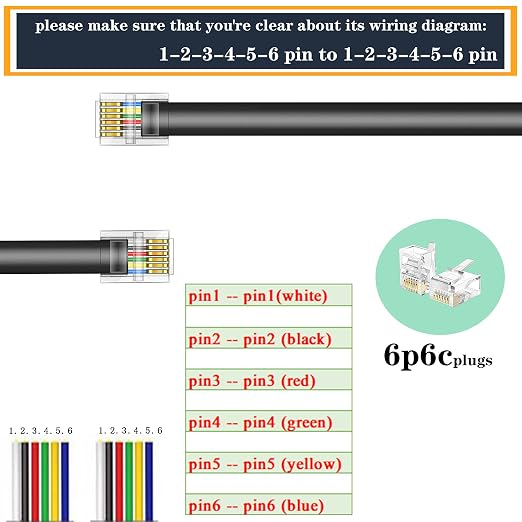 LanSenSu RJ12 Cable Phone Cord RJ12 6P6C Male to Male Straight Wired - Image 3