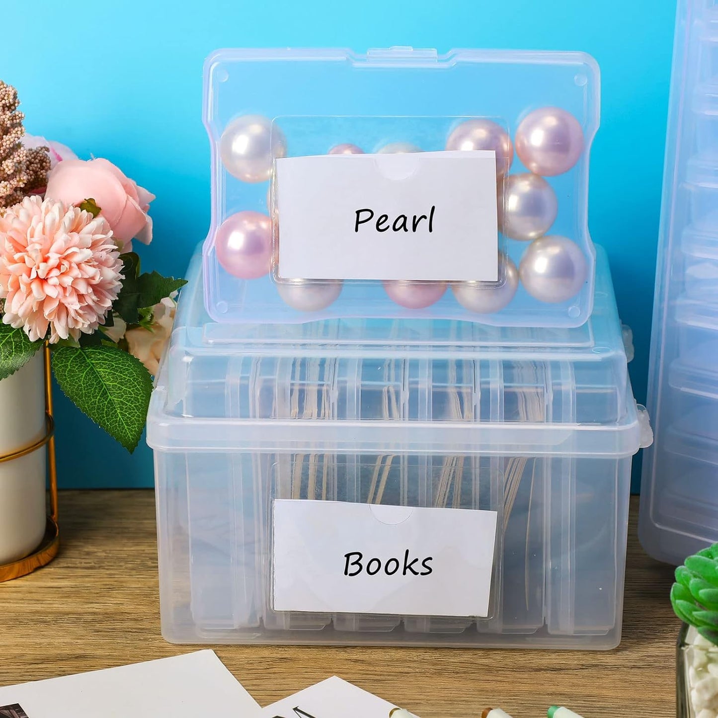 Chinco 30 Pcs Self Adhesive Pockets, Bin Labels for Storage Bins, Clear Pocket Label Sleeves, Plastic Index Card Holder with Top Open for Organizing Bins Box Drawer(4.06 x 2.48 inches)