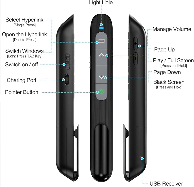 2 in 1 USB Type C Rechargeable Presentation Clicker - Image 8