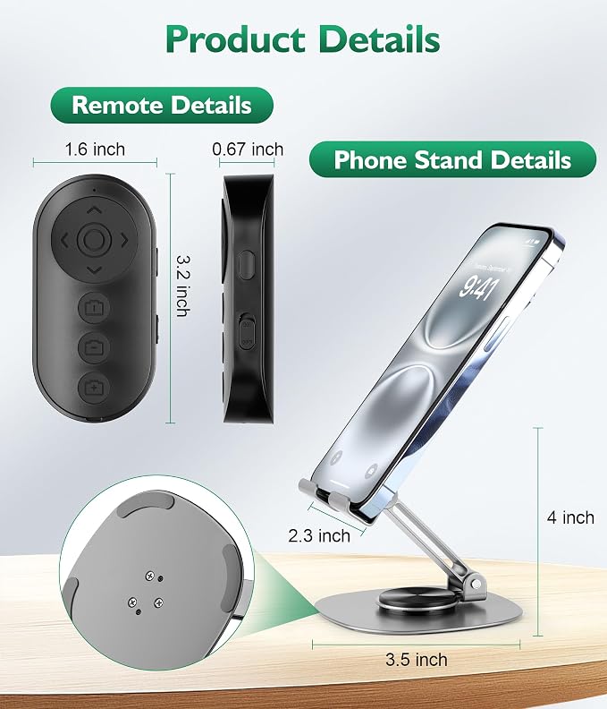 Phone Stand with Remote Wireless Remote Control, Phone Camera Remote Shutter - Image 8
