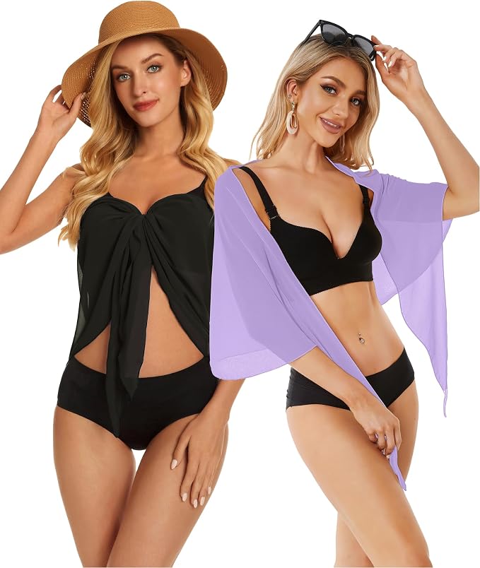CHICGAL 2 Pieces Women Beach Sarong Bathing Suit Wrap Skirt Sheer Bikini - Image 5