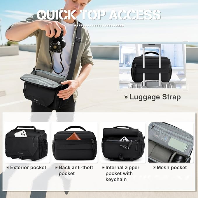 RAINSMORE Camera Bag, Small DSLR/SLR/Mirrorless Camera Sling Bag Waterproof - Image 3