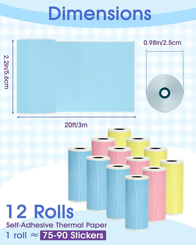 12 Rolls Mini Thermal Printer Sticker Paper Self-Adhesive, Notebuddy Mini - Image 2