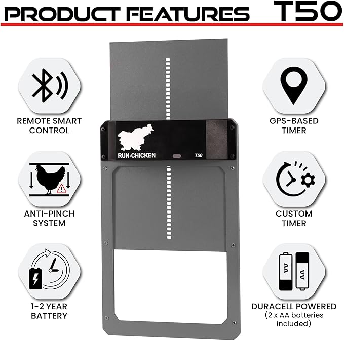 RUN-CHICKEN Door T50 – Automatic Chicken Coop Door Opener, Battery Powered & - Image 6
