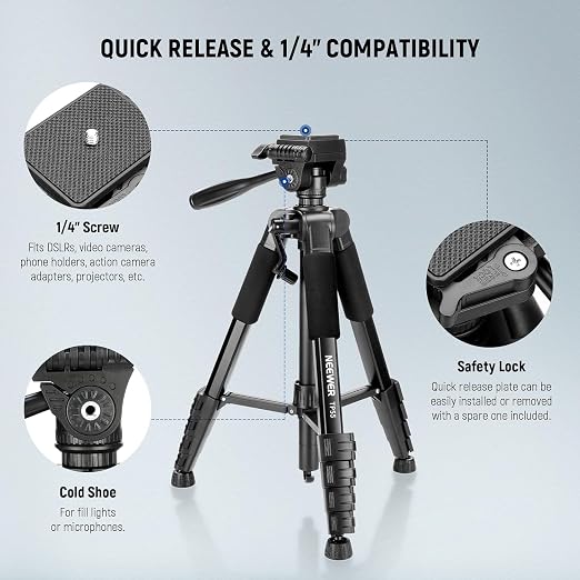NEEWER BASICS Camera Tripod, Professional Aluminum Lightweight Portable Travel - Image 6