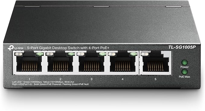 TP-Link TL-SG1005P, 5 Port Gigabit PoE Switch, 4 PoE+ Ports @65W, Plug & Play by TP-Link