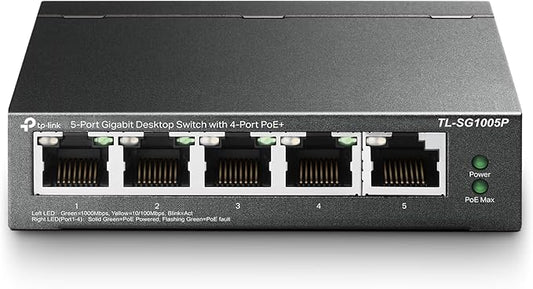 TP-Link TL-SG1005P, 5 Port Gigabit PoE Switch, 4 PoE+ Ports @65W, Plug & Play by TP-Link