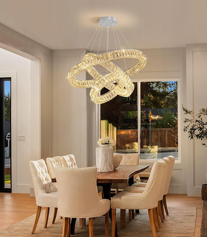 HAIXIANG Modern Glam Chandelier Crystal LED Remote Rings Chandelier Adjustable - Image 4