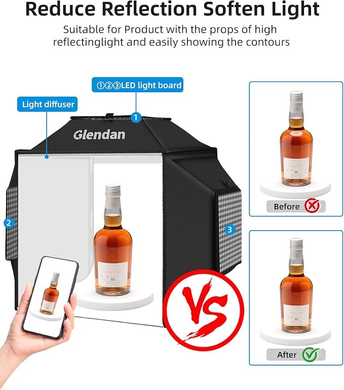 Glendan Portable Light Box Photography: 16"x16" Professional Dimmable Photo Box - Image 5