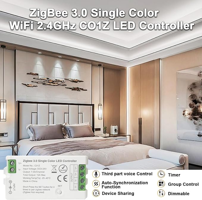 Tuya Zigbee 3.0 Single Color LED Strip Controller PWM Dimmer 2 Pin V+ V- DC 5V - Image 3