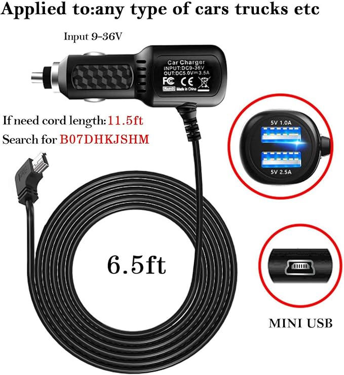 Car Charger for Garmin Nuvi, Garmin GPS Charger Cable, Mini USB Power Cord - Image 3