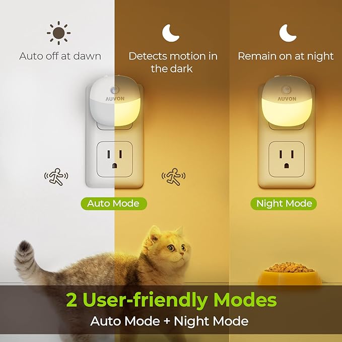 AUVON Plug in Night Light with Motion Sensor and Dusk to Dawn Sensor, Mini Warm - Image 2