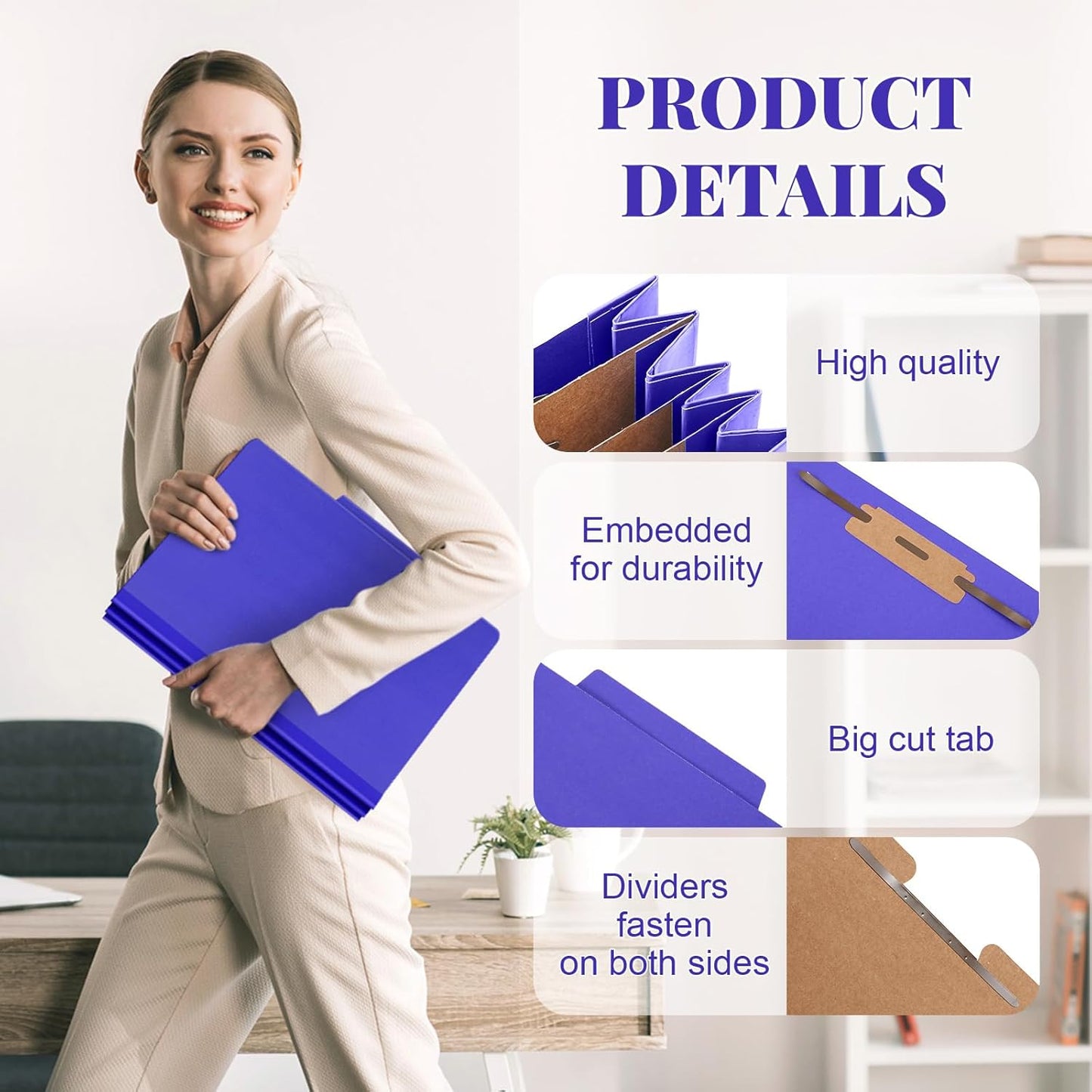 24 Pcs Classification Folders Letter Size, 3 Divider Pressboard File Folder with Fasteners, Expanding File Organizer Bulk for Teachers, Clergy, Office, Church, Christmas Donations (Purple)