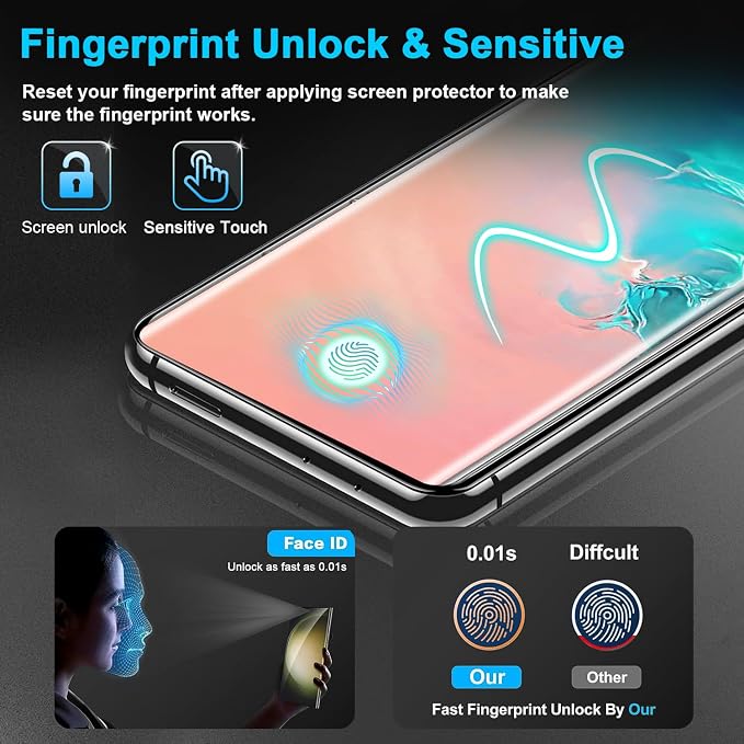3 Pack Galaxy S10 Screen Protector, HD Clear Tempered Glass, Fingerprint Unlock - Image 3