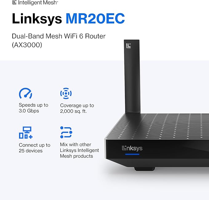 Linksys MR20EC | Dual-Band Mesh WIFI 6 Router | 3.0 Speeds | Connect 25+ - Image 2