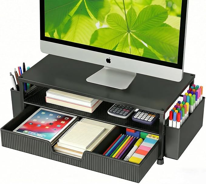 ECOLOVI Desk Organizer and Accessories, 2-Tier Computer Monitor Stand Rise by ECOLOVI