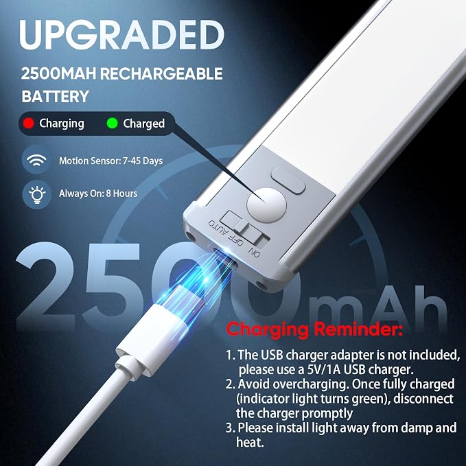 Under Cabinet Lighting, 14.7" Rechargeable Motion Sensor Light Indoor, 2 Pack - Image 5