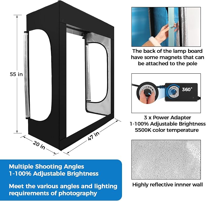 Photo Light Box, Portable 47"x20"x55" Photo Studio Light Box, Shooting Tent Kit - Image 4