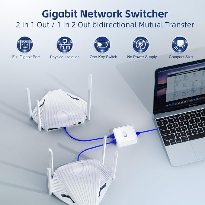Binardat Gigabit Network Switcher, Passive Ethernet Selector, in/Out to A or B - Image 2