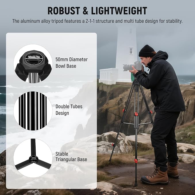 NEEWER Video Tripod with Fluid Head, Heavy Duty Aluminum Compact Portable - Image 6