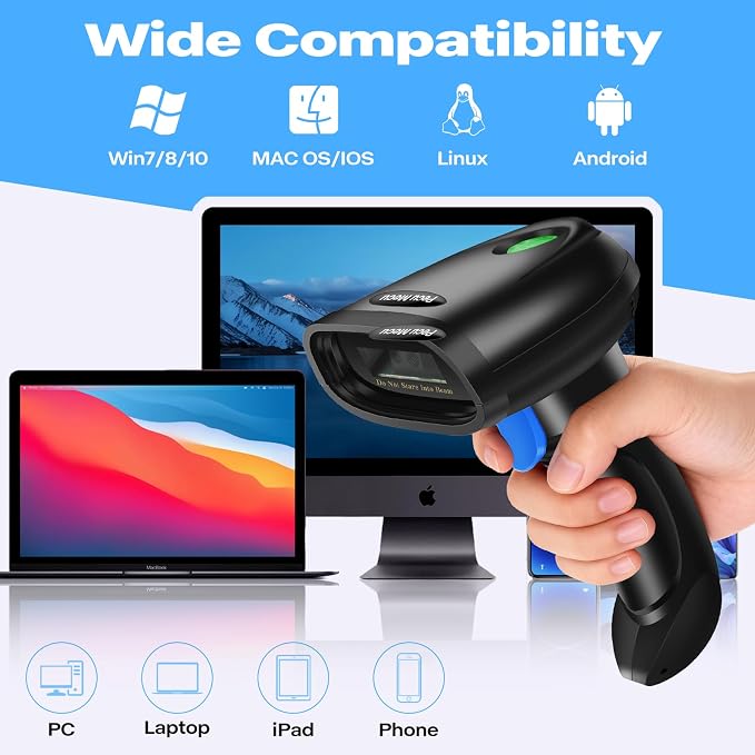 Bluetooth 1D&2D Barcode Scanner, 3-in-1 Bluetooth & USB Wired & 2.4G Wireless - Image 8