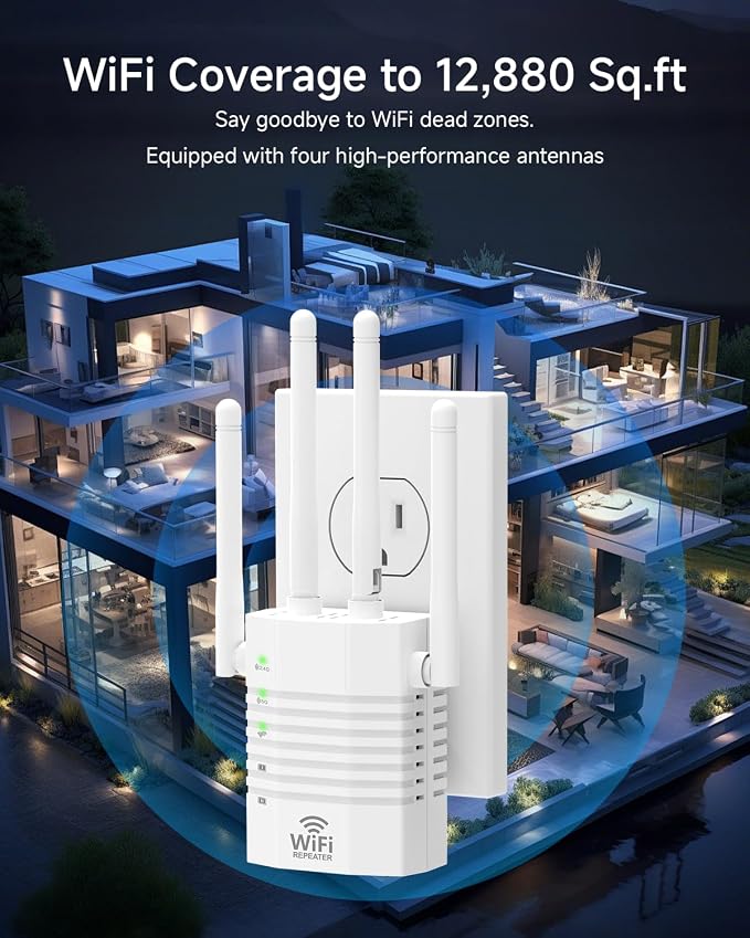 WiFi Extender 1200Mbps Dual Band 5GHz/2.4GHz, 4 Antennas, WiFi Booster Up to - Image 2