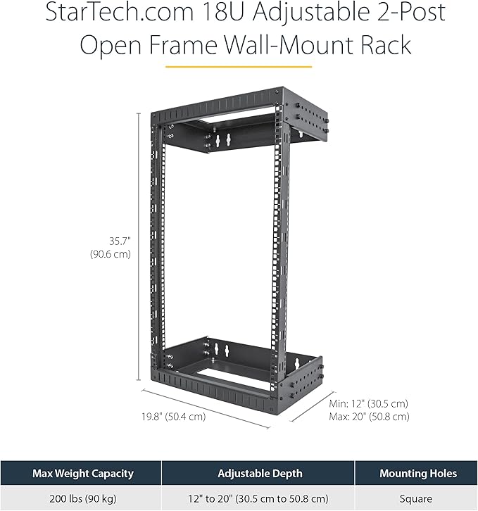 StarTech.com 2-Post 18U Heavy-Duty Wall Mount Network Rack, Wall Mount Data Rack - Image 3