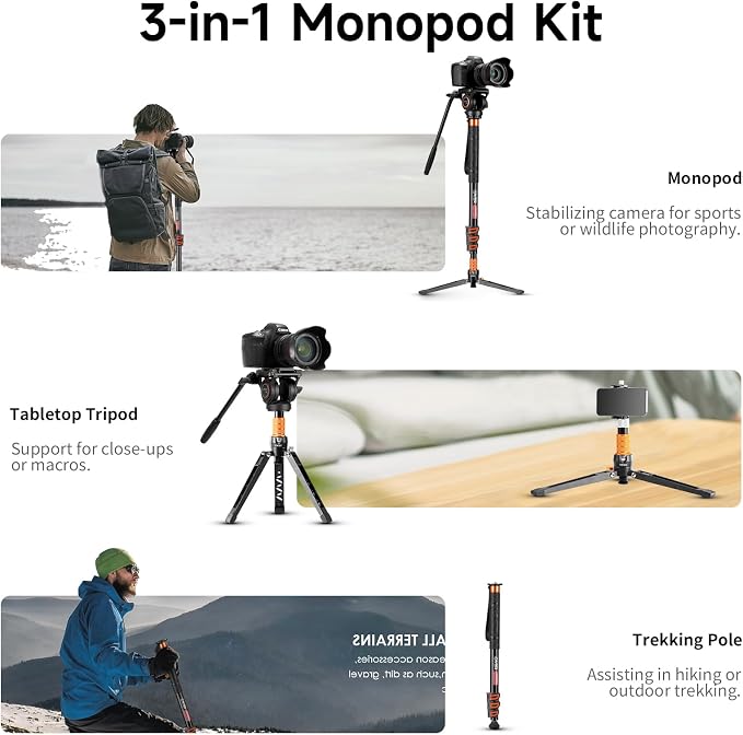 Cayer FP34 Monopod with Feet, 71 inch Aluminum Telescopic Camera Monopod with - Image 5