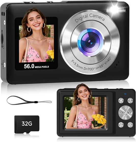 Digital Camera, 56MP Dual-Screen Point and Shoot Camera by Gtonster